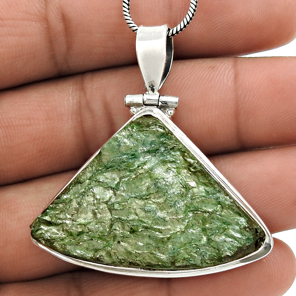 Natural Fuchsite Gemstone Christmas Gift Pendant Vintage 925 Sterling Silver V5