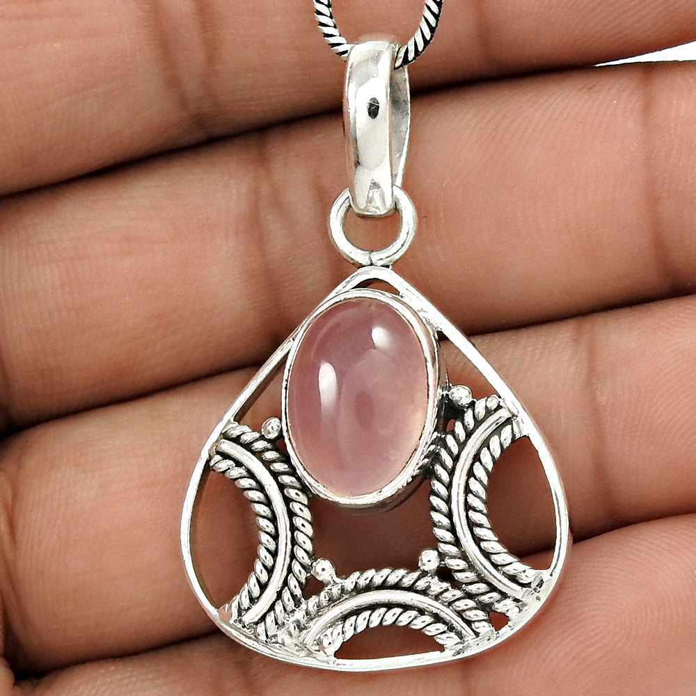 Christmas Gift 925 Sterling Silver Natural Rose Quartz Gemstone Pendant X5