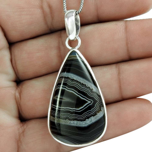 Halloween Gift Pendant Bohemian 925 Sterling Silver Natural Onyx Gemstone Q4