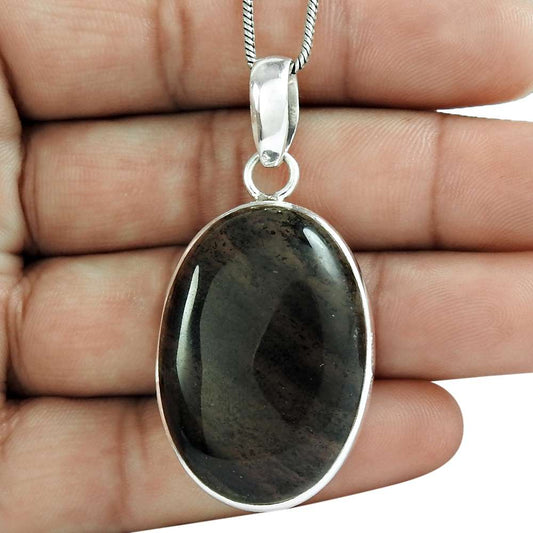 Anniversary Gift For Her Natural Black Rutile Pendant Vintage 925 Silver L14