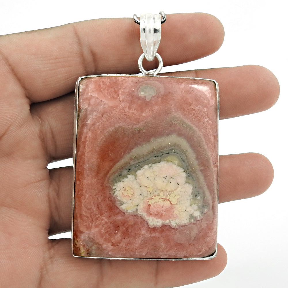 Christmas Gift Natural Rhodochrosite Gemstone Pendant Boho 925 Silver A6