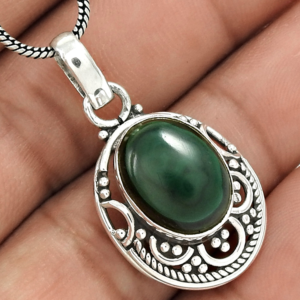 Natural Malachite Gemstone Pendant 925 Sterling Silver Jewelry Christmas Gift B6