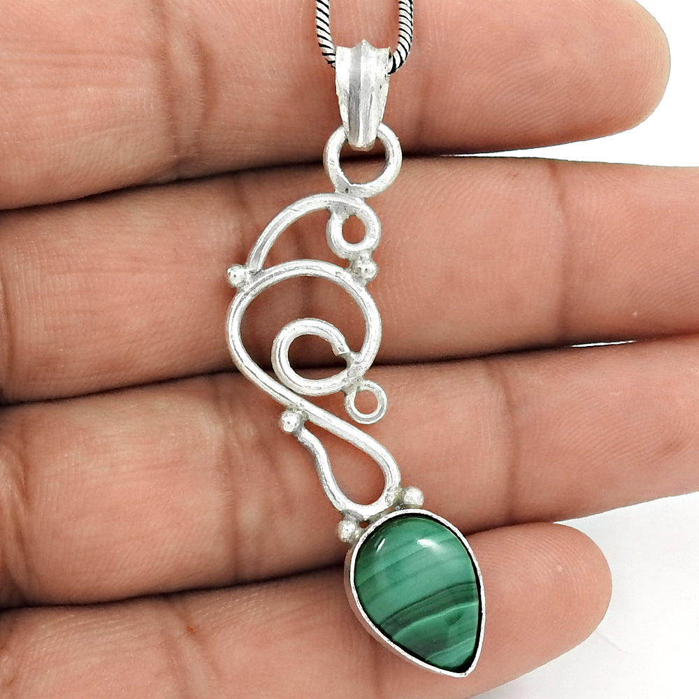 Natural Malachite Gemstone Pendant 925 Sterling Silver Jewelry Christmas Gift C6