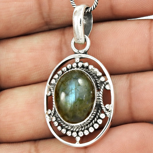 Natural Labradorite Gemstone Jewelry 925 Sterling Silver Pendant Christmas Gift