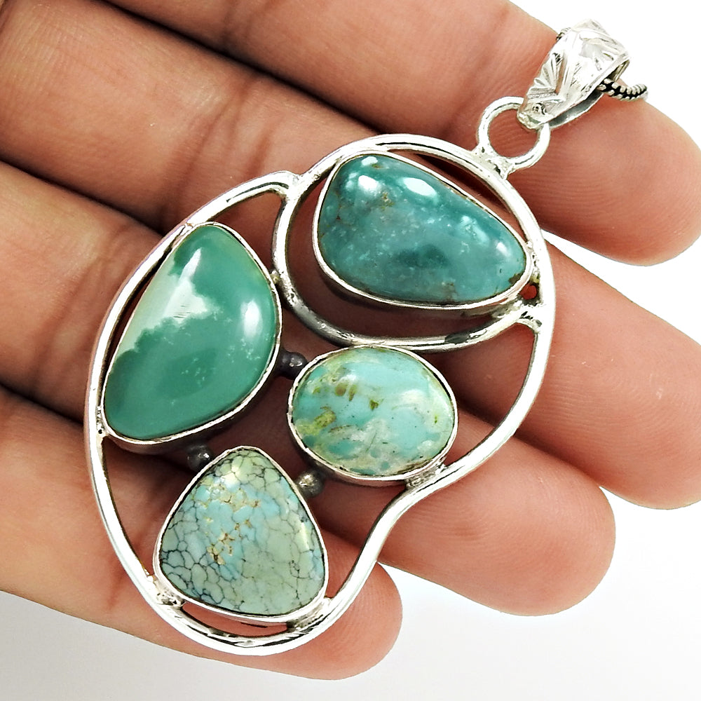 Natural Turquoise Gemstone Christmas Gift Pendant 925 Sterling Silver E6