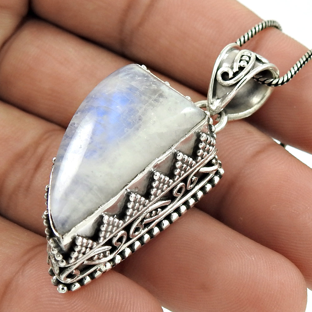 Natural Rainbow Moonstone 925 Silver Christmas Gift Pendant For Girls F6