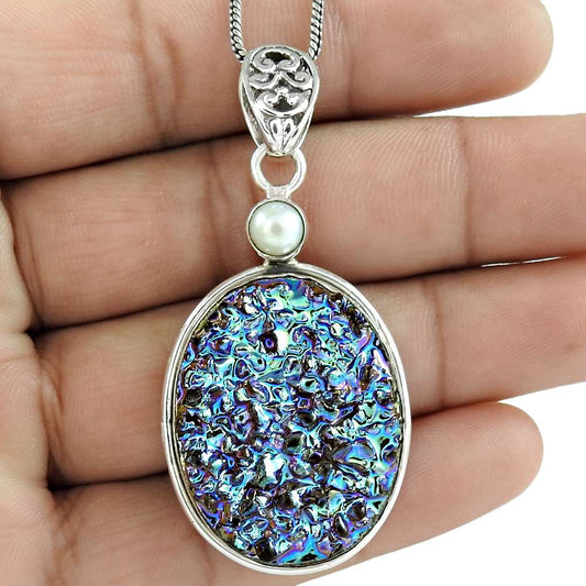 Gift For Her 925 Sterling Silver Natural Pearl Gemstone Pendant Tribal F6