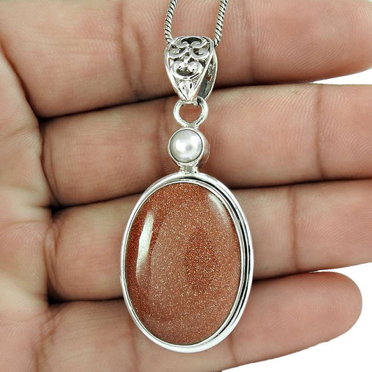 Halloween Gift 925 Sterling Silver Natural Sunstone Gemstone Pendant Boho R20
