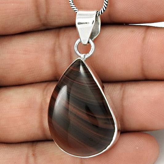 Christmas Gift Natural Tiger'S Eye Gemstone Pendant 925 Sterling Silver G6