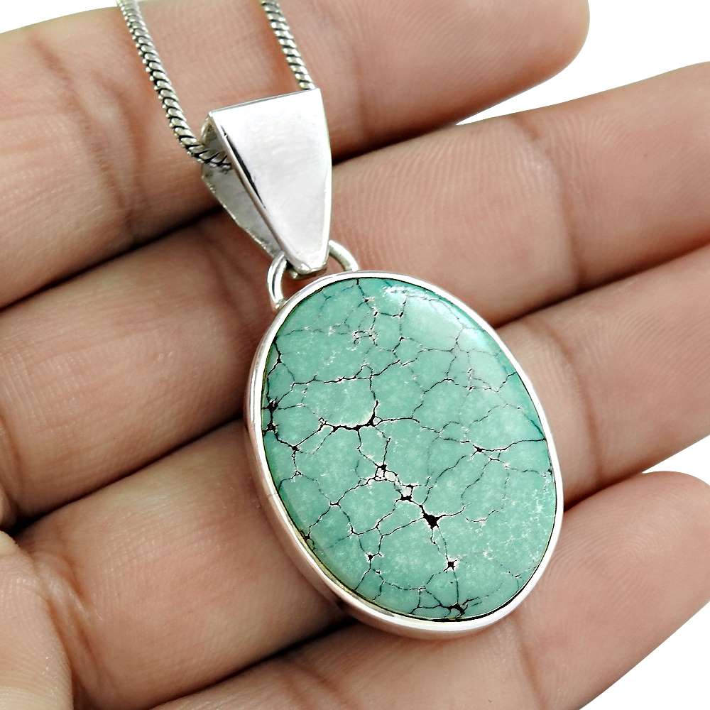 Anniversary Gift For Her Natural Turquoise Pendant Bohemian 925 Silver U9