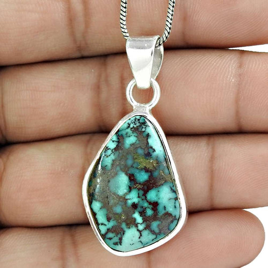 Natural Turquoise Gemstone Pendant Vintage 925 Sterling Silver Jewelry A42