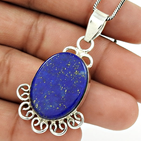 Christmas Gift Lapis Lazuli Gemstone Pendant 925 Sterling Silver Jewelry I6