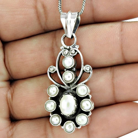 Gift For Women Pendant Bohemian 925 Sterling Silver Natural Pearl Gemstone M14