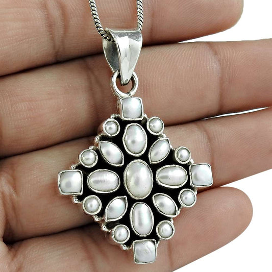 Wedding Gift For Her 925 Sterling Silver Natural Pearl Gemstone Pendant Boho Z6