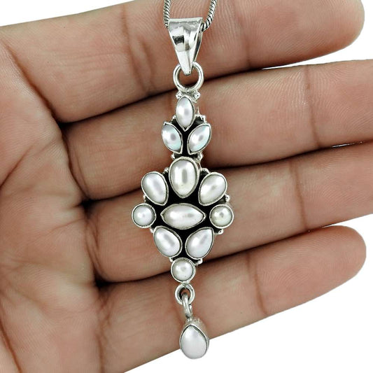Natural Pearl Gemstone Pendant Ethnic 925 Sterling Silver Indian Jewelry R32