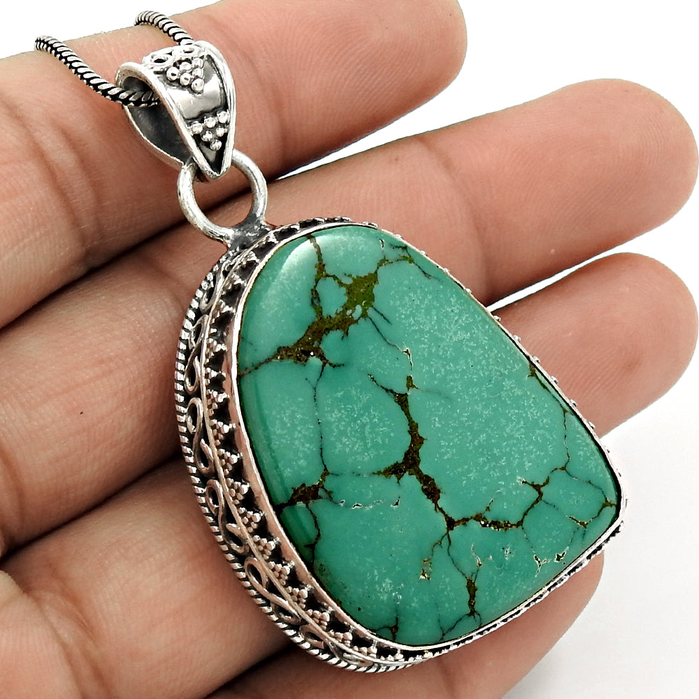 Christmas Gift Natural Turquoise Gemstone Pendant 925 Sterling Silver J6