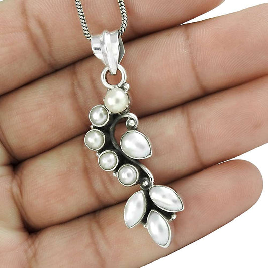 Natural Pearl Gemstone Pendant Boho 925 Sterling Silver Jewelry For Girls W8
