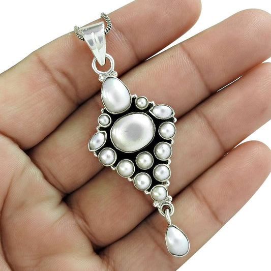 Birthday Gift For Her Natural Pearl Gemstone Pendant Boho 925 Sterling Silver I7
