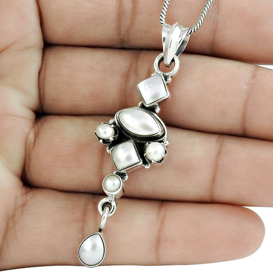 Anniversary Gift For Her Natural Pearl Gemstone Pendant Vintage 925 Silver C67