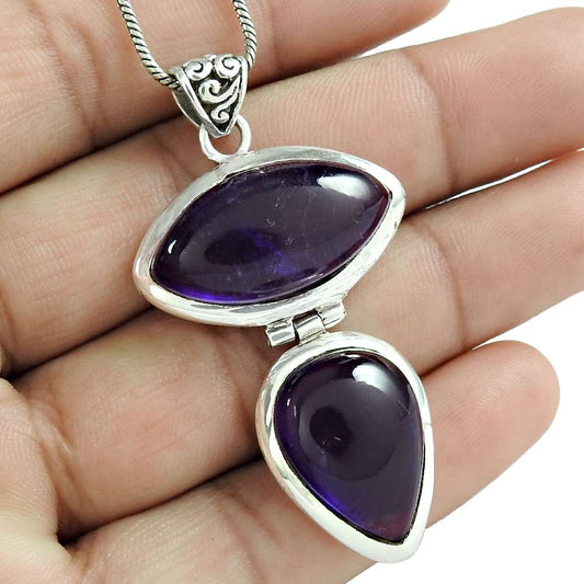 Wedding Gift For Her 925 Silver Natural Amethyst Gemstone Pendant Bohemian R21