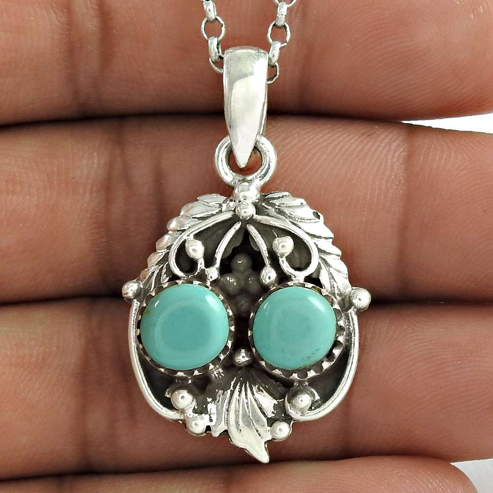 Natural Turquoise Gemstone 925 Sterling Silver Pendant Ethnic For Women N14