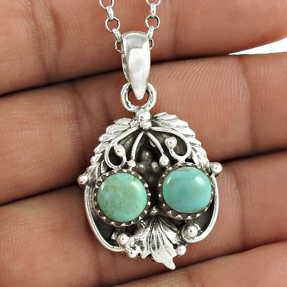 Natural Turquoise Gemstone 925 Sterling Silver Pendant Tribal For Women X9