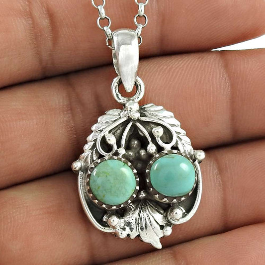 Natural Turquoise Gemstone 925 Sterling Silver Pendant Tribal For Women X9