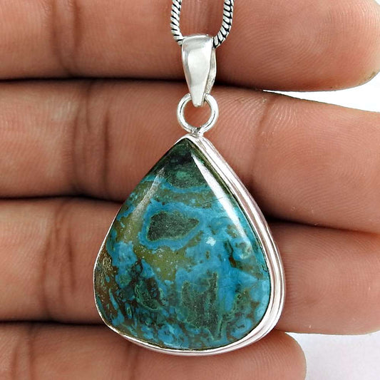 Gift For Women Pendant Vintage 925 Sterling Silver Natural Azurite Gemstone T30