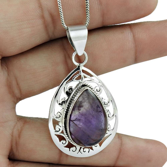 Wedding Gift For Her 925 Silver Natural Amethyst Gemstone Pendant Boho I12