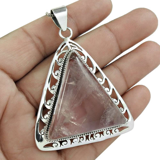 Trendy 925 Sterling Silver Rose Quartz Gemstone Pendant Jewelry D44