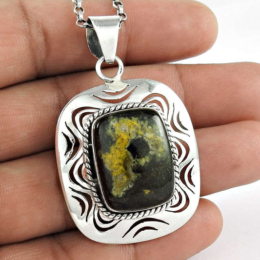 Natural Eclipse Gemstone Pendant Bohemian 925 Sterling Silver For Girls D54