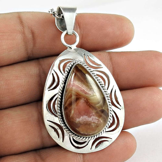 Halloween Gift Natural Rhodochrosite Gemstone Pendant 925 Silver Jewelry W20