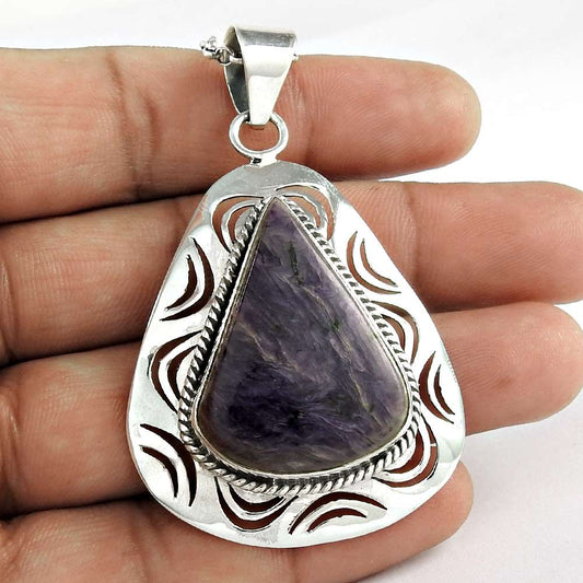 Halloween Gift Natural Charoite Gemstone Pendant 925 Sterling Silver Jewelry Y20