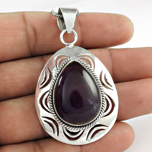 Gift For Women Pendant Boho 925 Sterling Silver Natural Amethyst Gemstone T6