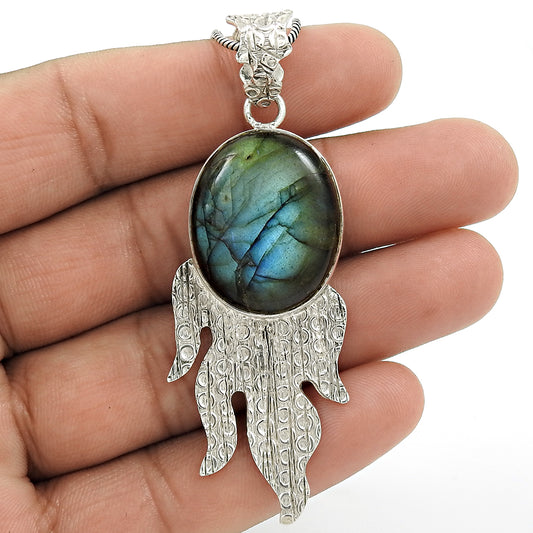 Christmas Gift Labradorite Gemstone Pendant 925 Sterling Silver Jewelry L6