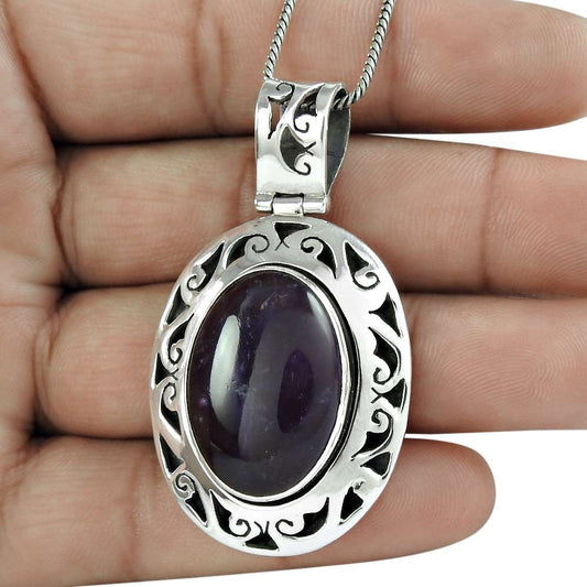 Natural Amethyst Gemstone Jewelry 925 Sterling Silver Pendant Boho For Women R6