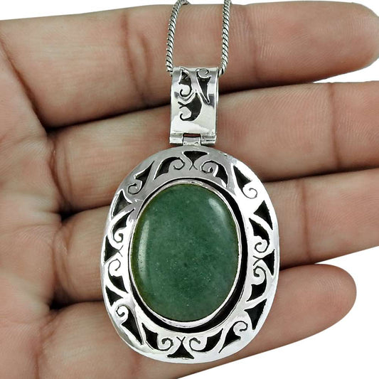 Halloween Gift Natural Aventurine Gemstone Pendant Boho 925 Silver R6