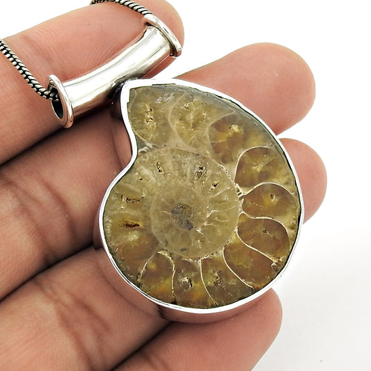 Christmas Gift Natural Ammonite Gemstone Pendant 925 Silver F9