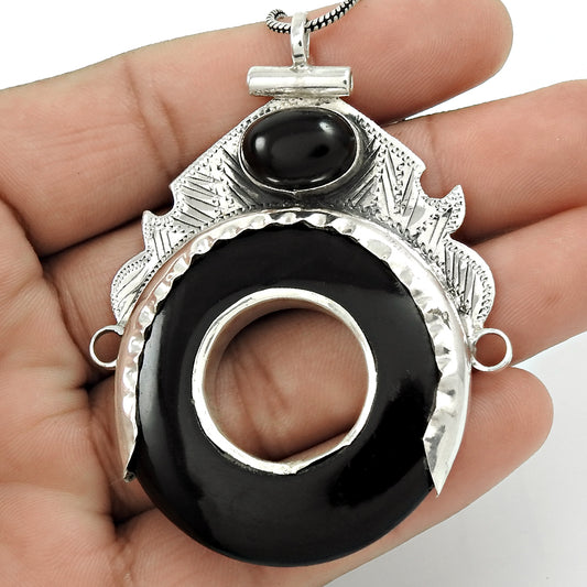 Christmas Gift Natural Onyx Gemstone Pendant Bohemian 925 Silver H4