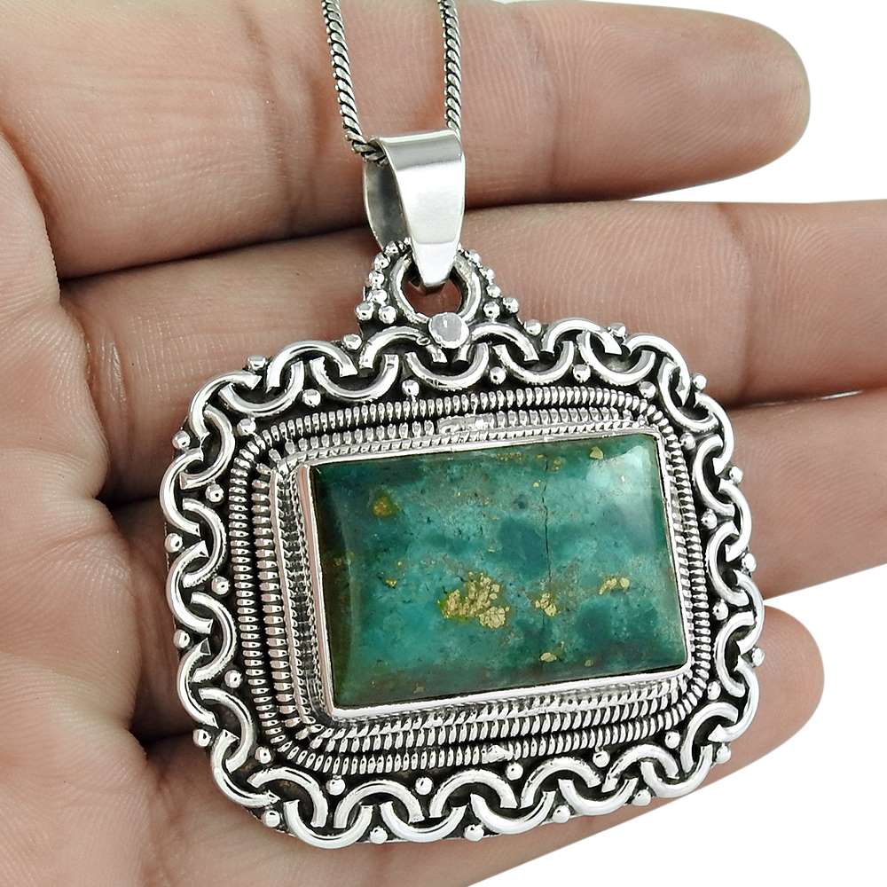Natural Turquoise Gemstone 925 Sterling Silver Pendant Bohemian For Women L23