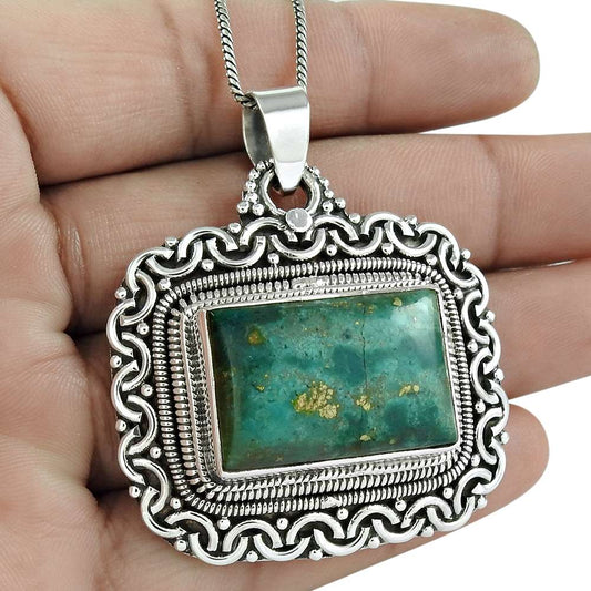 Natural Turquoise Gemstone 925 Sterling Silver Pendant Bohemian For Women L23