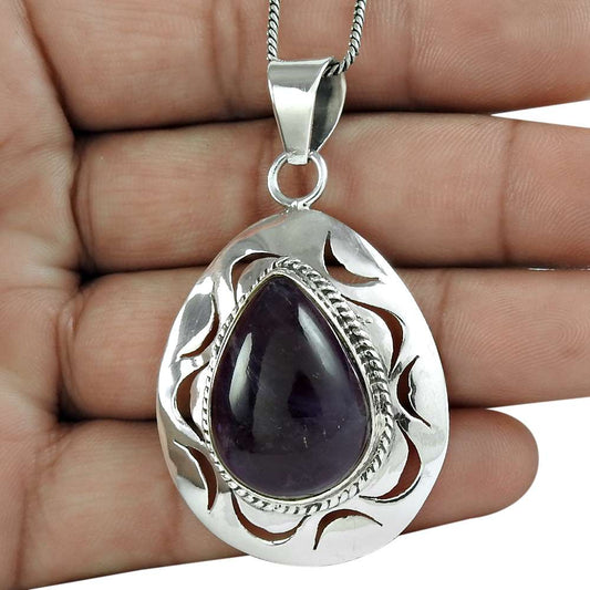 Latest Trend 925 Sterling Silver Amethyst Gemstone Pendant Handmade Jewelry D45