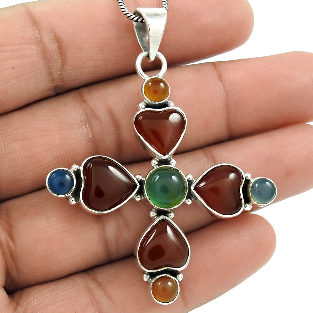 Natural Onyx Gemstone Pendant Cross 925 Sterling Silver Christmas Gift G6