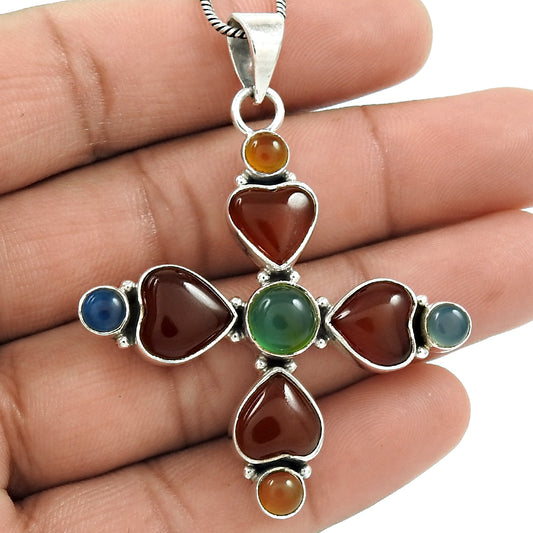 Natural Onyx Gemstone Pendant Cross 925 Sterling Silver Christmas Gift G6