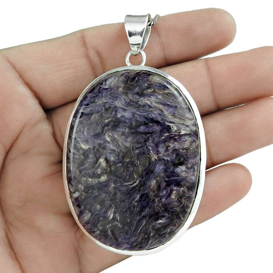 Natural Charoite Gemstone 925 Sterling Silver Pendant Tribal For Women J54