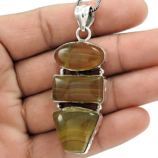 Natural Fluorite Gemstone Pendant 925 Sterling Silver Christmas Gift Jewelry I6