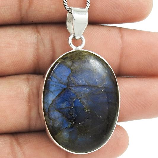 Natural Labradorite Gemstone Pendant 925 Sterling Silver Christmas Gift T6