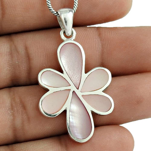 Pleasing 925 Sterling Silver Shell Gemstone Pendant Ethnic Jewelry D46