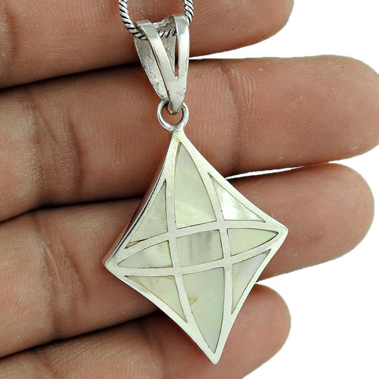 Natural Shell Gemstone Pendant Bohemian 925 Sterling Silver Jewelry For Girls B8