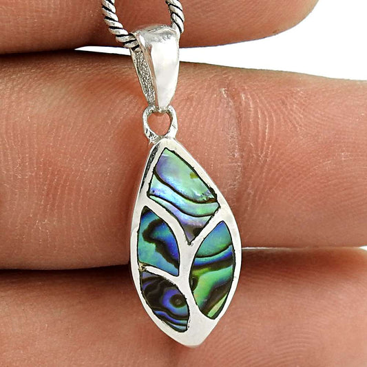 Natural Shell Gemstone Pendant Handmade 925 Sterling Silver Indian Jewelry C8